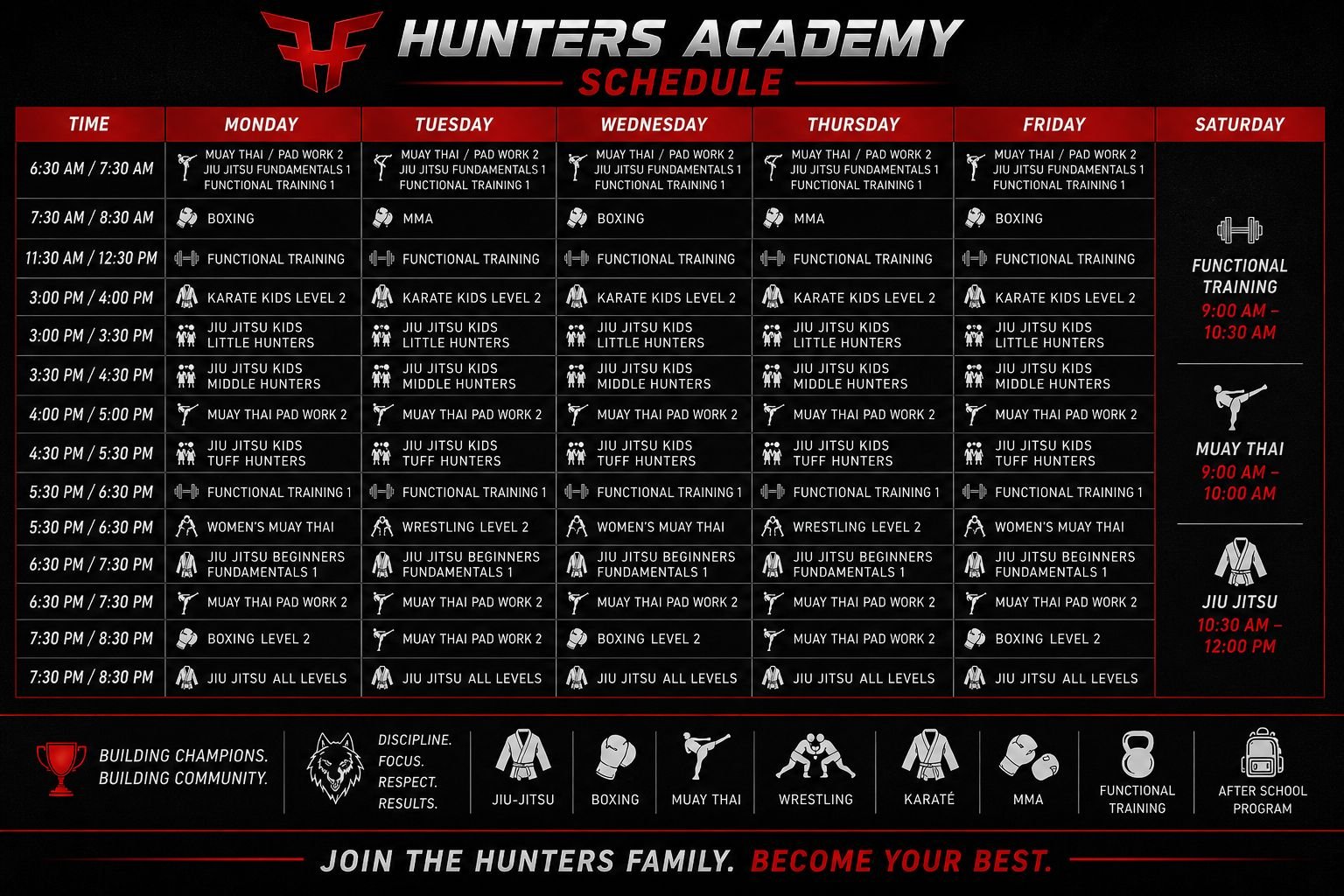 Hunters Academy Class Schedule